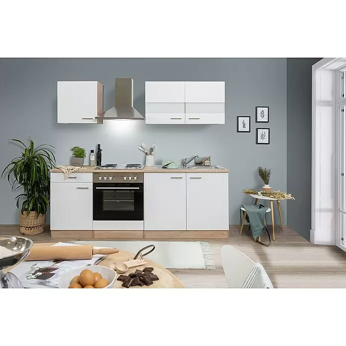 Respekta Singleküche Merle Typ 1 - Breite: 210 cm, Weiß, Mit Elektrogeräten, Volumen Backofen: 60 l - Stimmungsaufnahme