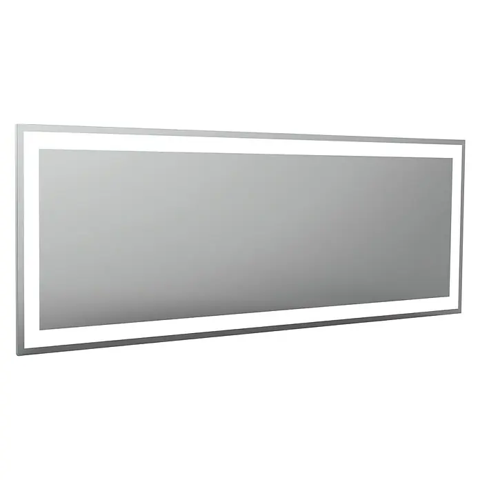 Camargue Stella Lichtspiegel - 180 x 70 cm, Mit eckigen Kanten - Eine elegante rechteckige Wandleuchte mit einem schlanken silbernen Rahmen und einem schwarzen Akzent, die modernes Design verkörpert.