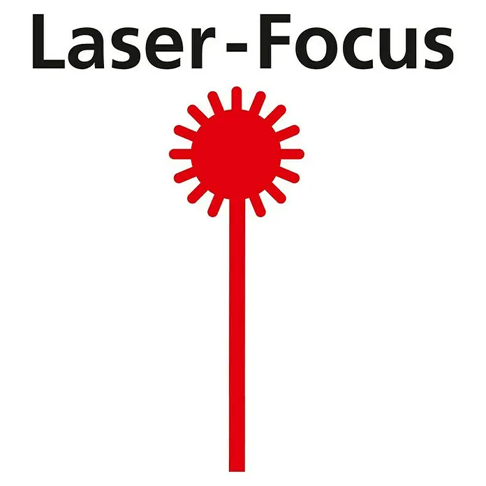 Laserliner Temperaturmessgerät ThermoSpot Pocket - -40 °C - 400 °C - Logo von Laser-Focus mit dem Text "Laser-Focus" über einem roten Laserstrahl, der aus einem stilisierten Stern besteht.