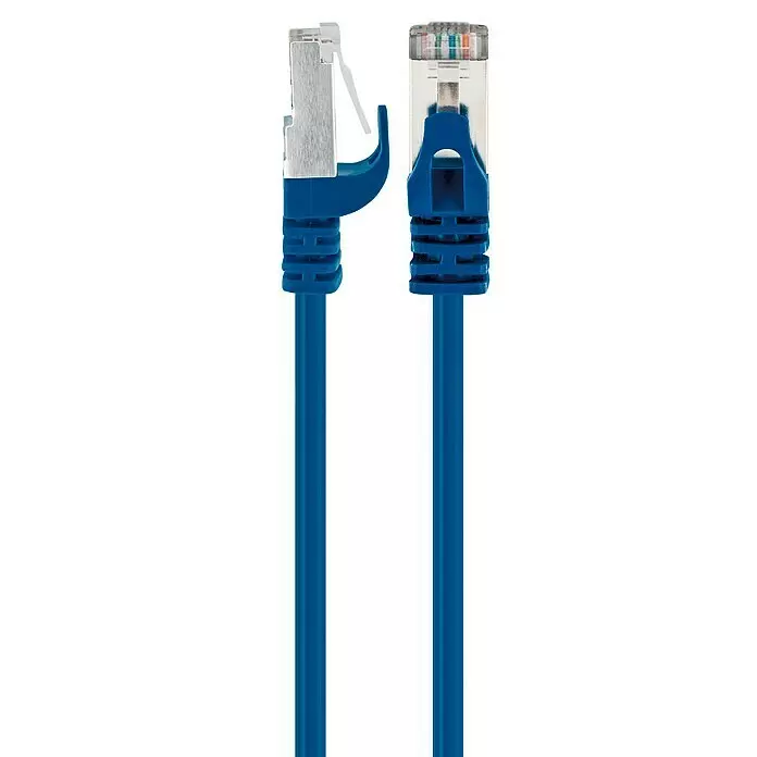 Schwaiger Netzwerk-Kabel CAT 8 (S/FTP) - Länge: 5 m, Blau, RJ45-Stecker, Bis zu 40 Gbit/s - Blaues Ethernet-Kabel mit zwei RJ45-Netzwerksteckern.