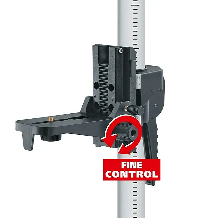 Laserliner Teleskopstange TelePod Plus - Aluminium - Nahaufnahme einer Nivellierbasis mit Feineinstellung. Ideal für präzise Messarbeiten im Bauwesen und Handwerk.