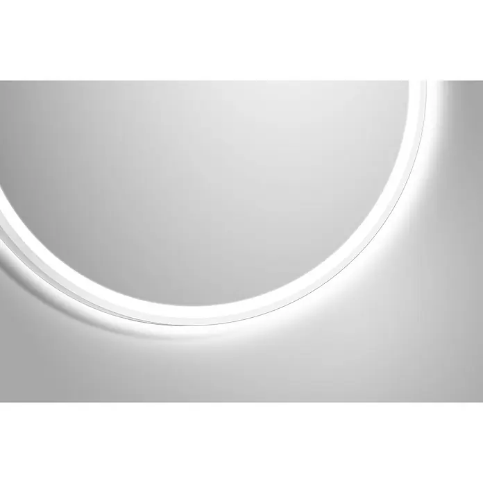 DSK Lichtspiegel Desire - Durchmesser: 55 cm, Weiß, Leuchtmittel - Nahaufnahme eines runden LED-Spiegels mit weichem, weißem Licht, ideal für moderne Badezimmer oder als dekoratives Element.