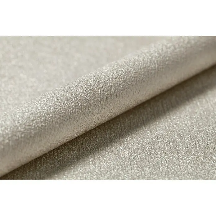 FREUNDIN Vliestapete - Beige, Uni, 10,05 x 0,53 m - Nahaufnahme eines zusammengerollten Stoffes in einem hellen, neutralen Farbton, der eine feine, strukturierte Oberfläche aufweist. Ideal für Möbel oder Dekorationen.