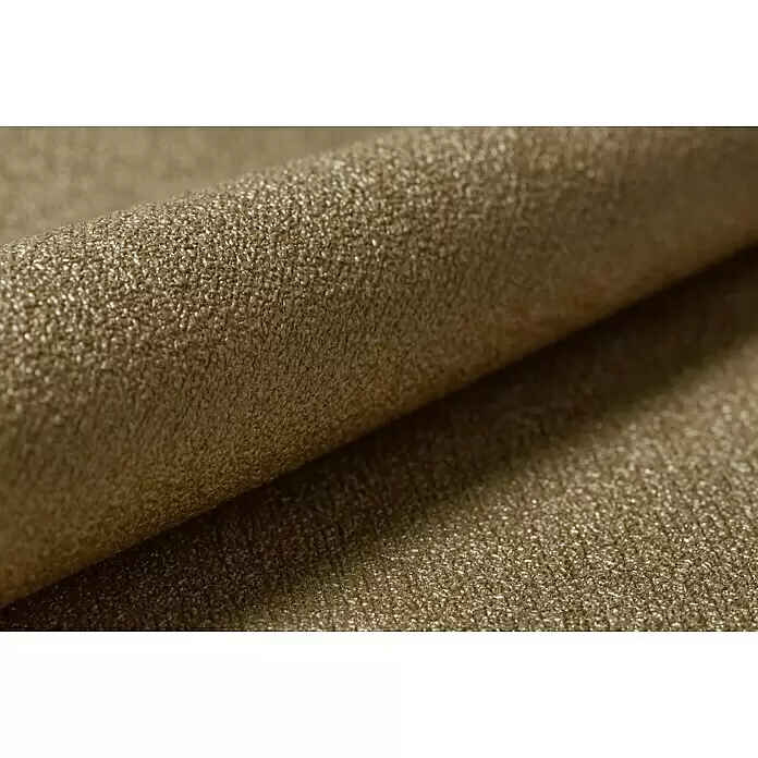FREUNDIN Vliestapete - Gold, Uni, 10,05 x 0,53 m - Nahaufnahme eines gerollten, strukturierten beigefarbenen Stoffes mit körniger Oberfläche und leichtem Glanz.