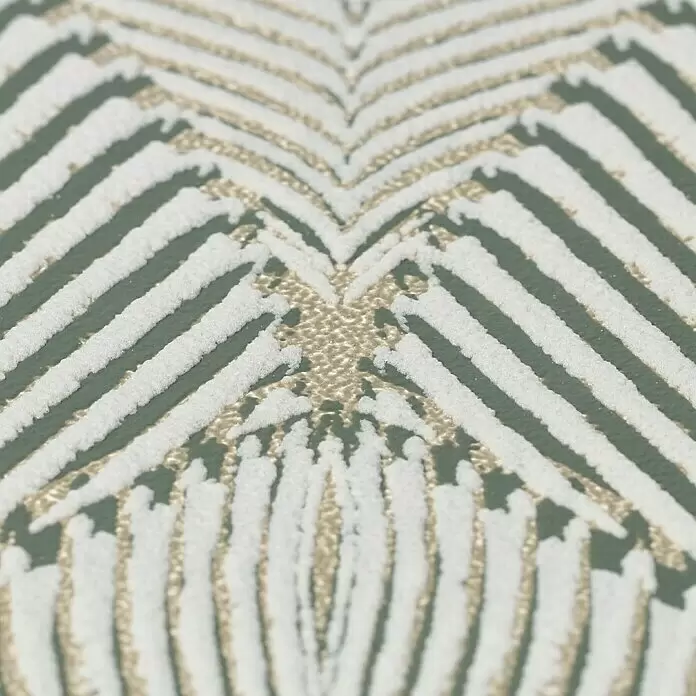 Rasch Yucatán Vliestapete - Grau/Blau, Grafisch, 10,05 x 0,53 m - Texturierter Stoff mit erhabenem weißen Zickzackmuster und goldenen Akzenten.