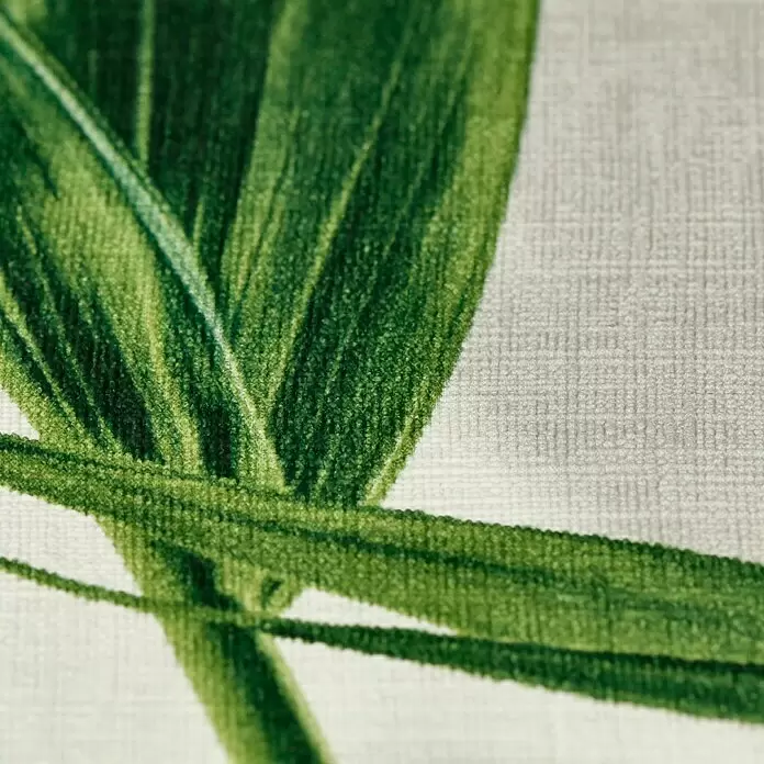 FREUNDIN HOME COLLECTION III Vliestapete Blätter - Weiß/Grün, Floral, 10,05 x 0,53 m - Textil mit leuchtendem grünem Blattmuster und strukturierter Oberfläche.