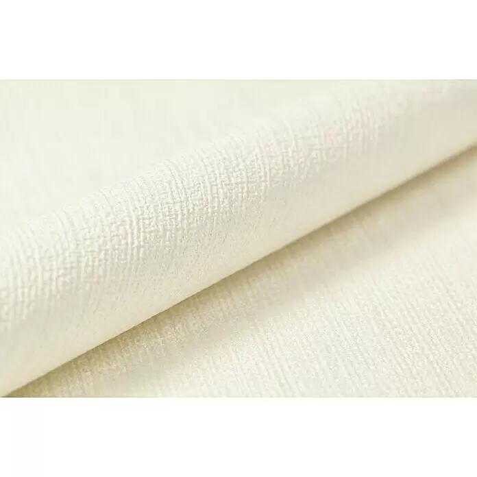 Rasch BARBARA Home Collection II Vliestapete - Hellbeige, Uni, 10,05 x 0,53 m - Cremeweißer, texturierter Stoff mit dezentem Muster, sanft gefaltet.