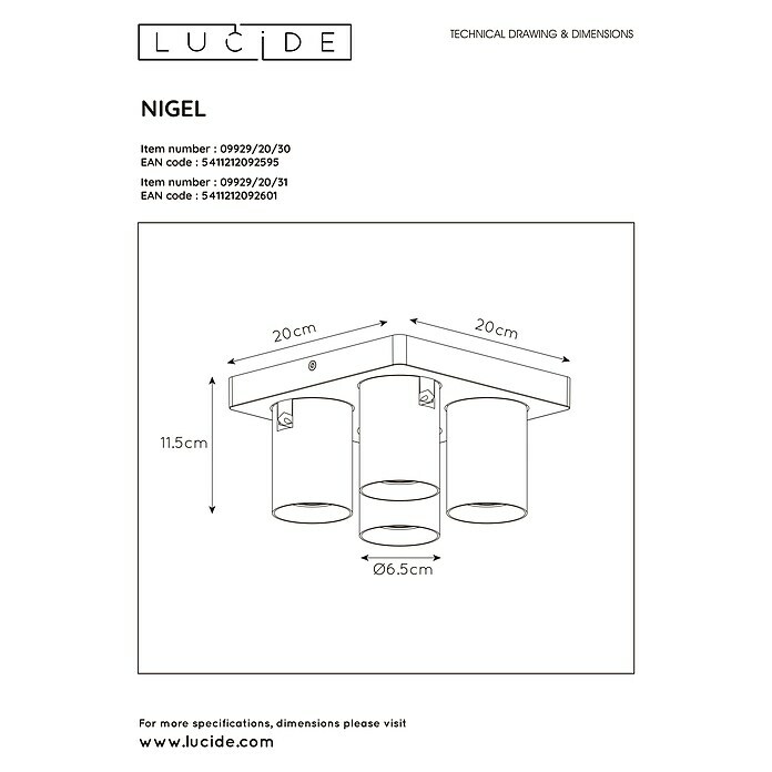 Lucide Deckenstrahler Nigel (L x B x H: 20 x 20 x 11,5 cm, Weiß, GU10) | BAUHAUS