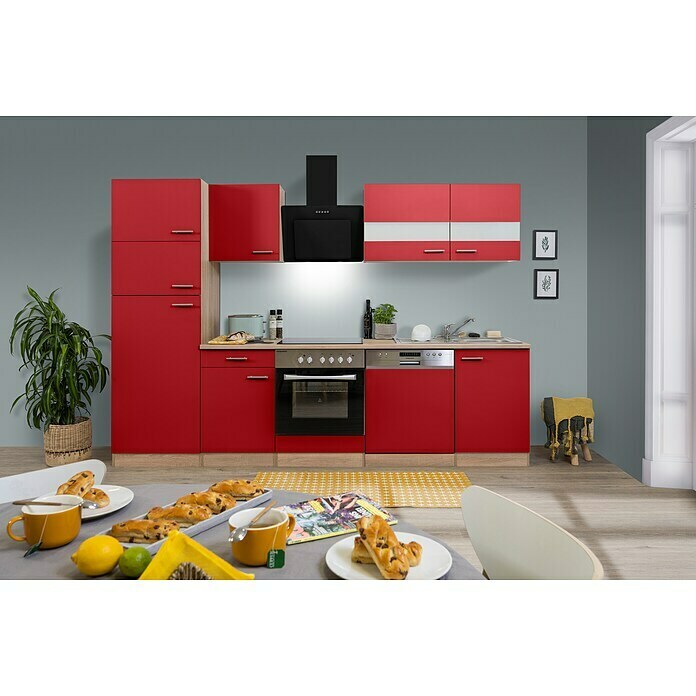 Respekta Küchenzeile KB280ESRCGKE (Breite: 280 cm, Mit Elektrogeräten, Rot)