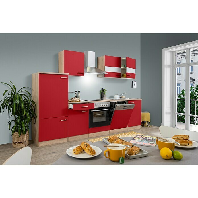 Respekta Küchenzeile KB280ESRC (Breite: 280 cm, Mit Elektrogeräten, Rot)