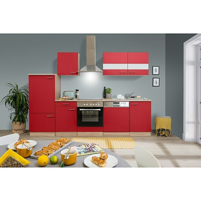 Respekta Küchenzeile KB280ESRC (Breite: 280 cm, Mit Elektrogeräten, Rot)