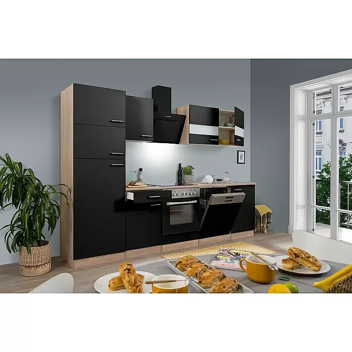 Respekta Küchenzeile Merle Typ 2 - Breite: 280 cm, Schwarz, Mit Elektrogeräten, Volumen Backofen: 72 l - Stimmungsaufnahme