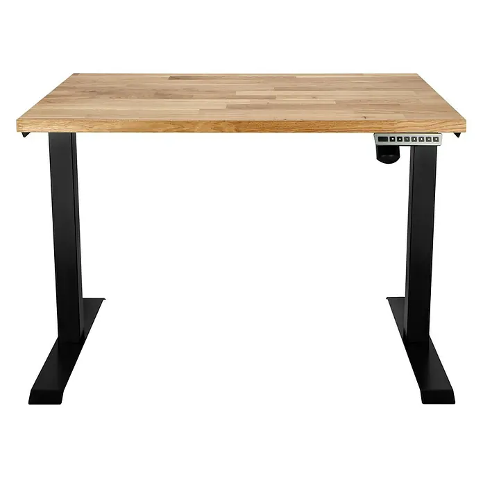 Tablero de mesa - Roble, 120 x 80 x 2,6 cm - El escritorio regulable en altura con tablero de madera clara y estructura negra fomenta la ergonomía en el lugar de trabajo.