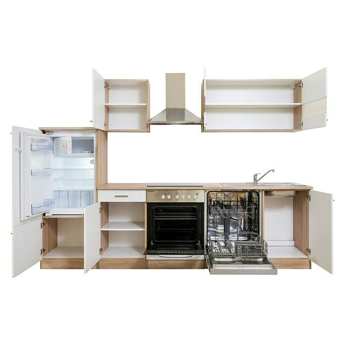 Respekta Composición de cocina (Ancho: 280 cm, Con dispositivos eléctricos, Blanco)