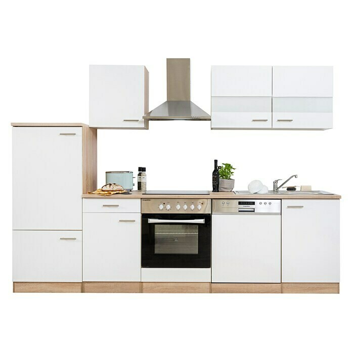 Respekta Composición de cocina (Ancho: 280 cm, Con dispositivos eléctricos, Blanco)