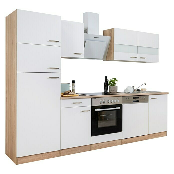 Respekta Composición de cocina (Ancho: 280 cm, Con dispositivos eléctricos, Blanco)