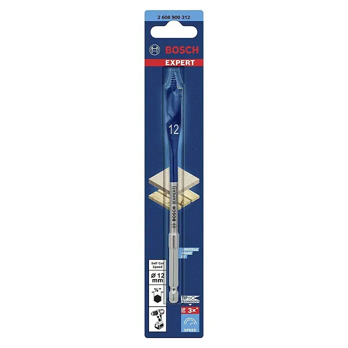 Bosch Expert Broca para madera SelfCut Speed - Diámetro de la broca: 12 mm - Broca plana Bosch EXPERT con un diámetro de 12 mm para taladrar rápidamente madera y derivados con una velocidad hasta 3 veces superior.