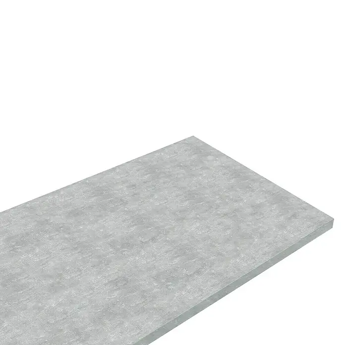 Möbelbauplatte - Beton, 260 x 30 x 1,9 cm - Nahaufnahme einer grauen Betonplatte mit leichter Textur, ideal für minimalistische und moderne Designs. Robuste Bauplatte für vielseitige Anwendungen.