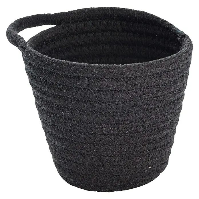 Wenko Ablagekorb Soria - 14,5 x 12,5 x 12 cm, Polyester, Schwarz - Schwarzer Korb aus geflochtenem Material mit einem Henkel. Ideal für Aufbewahrung und Dekoration im Haus.