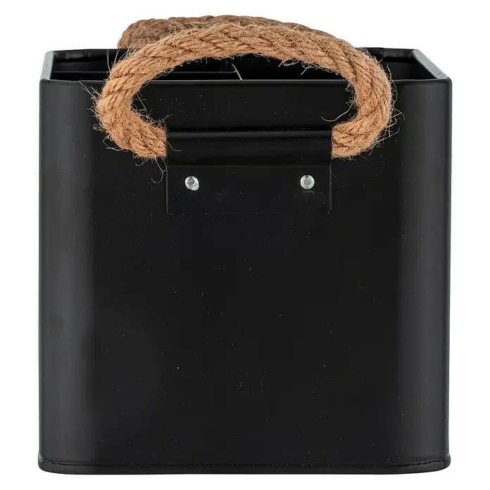 Wenko Bad-Aufbewahrungskorb Gara - 13 x 19 x 12,5 cm, Stahl, Schwarz - Schwarzer Metall-Utensilienhalter mit einem Griff aus Naturfaserseil, eine rustikale und praktische Aufbewahrungslösung.