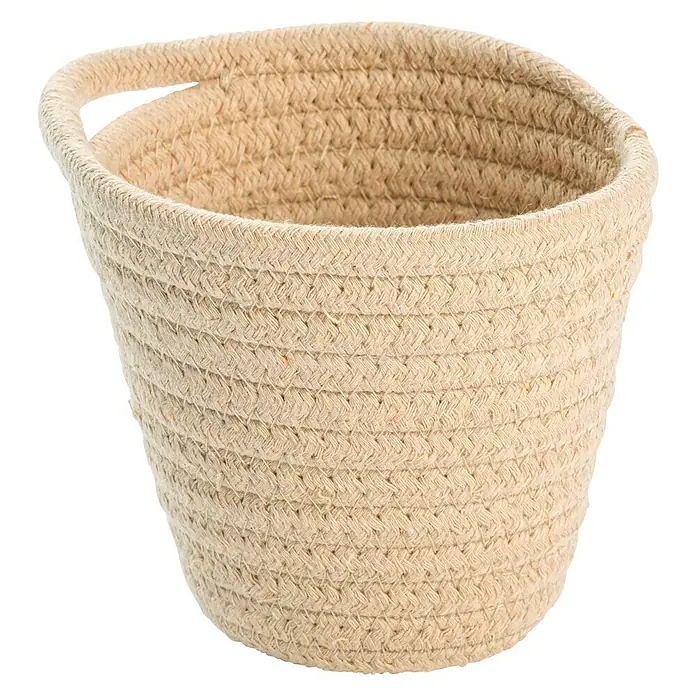 Wenko Ablagekorb Soria - 14,5 x 12,5 x 12 cm, Polyester, Beige - Dieser Artikel zeigt einen Korbtopf aus gewebtem Seil, perfekt für die Organisation oder als dekoratives Element in jedem Raum.