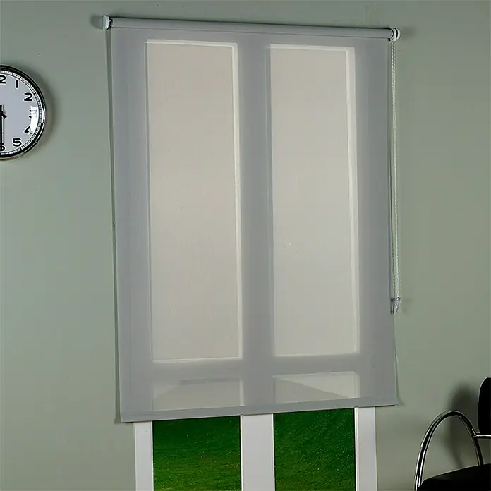 Estor enrollable screen 5% Zoe - An x Al: 120 x 250 cm, Blanco perla - Una elegante persiana enrollable gris para ventanas, que filtra suavemente la luz y proporciona privacidad, ideal para espacios modernos.