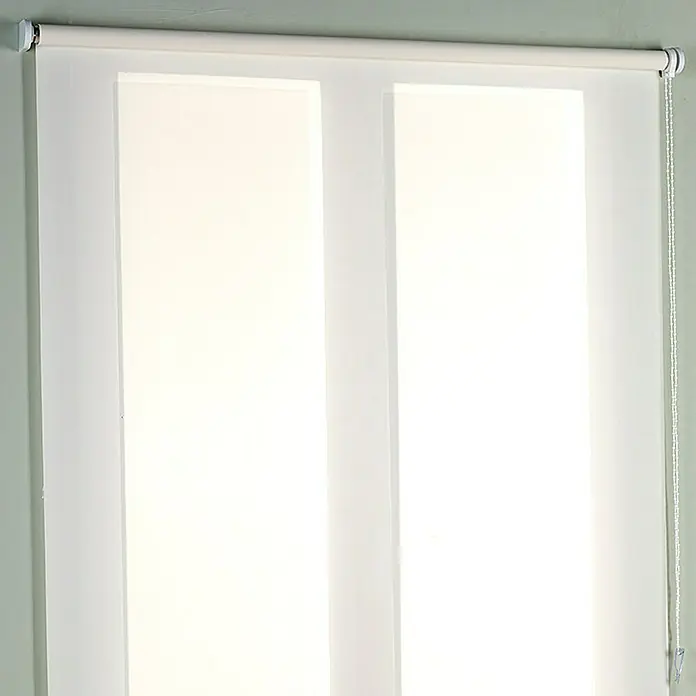 Estor enrollable screen 5% Zoe - An x Al: 120 x 250 cm, Blanco - Primer plano de persianas enrollables blancas con control de cadena, que filtran luz suave y crean un ambiente moderno.