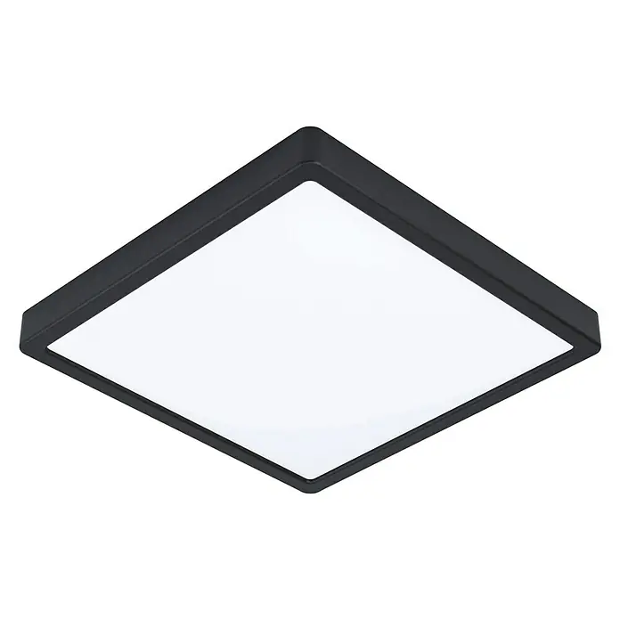 Eglo Fueva 5 LED-Deckenleuchte IP44 - 20 W, L x B x H: 28,5 x 28,5 x 2,8 cm, Schwarz, Weiß, Warmweiß - Quadratische LED-Deckenleuchte mit schwarzem Rahmen und hellem, weißem Leuchtmittel für eine moderne Beleuchtung im Raum.