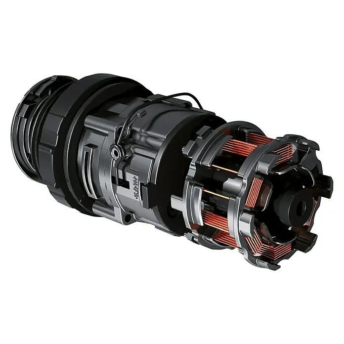 Einhell Professional PXC 18V Llave de impacto de batería IMPAXXO 18/400 - 18 V, Sin batería, 450 Nm - Vista detallada de un motor eléctrico que muestra los intrincados devanados y la construcción robusta.