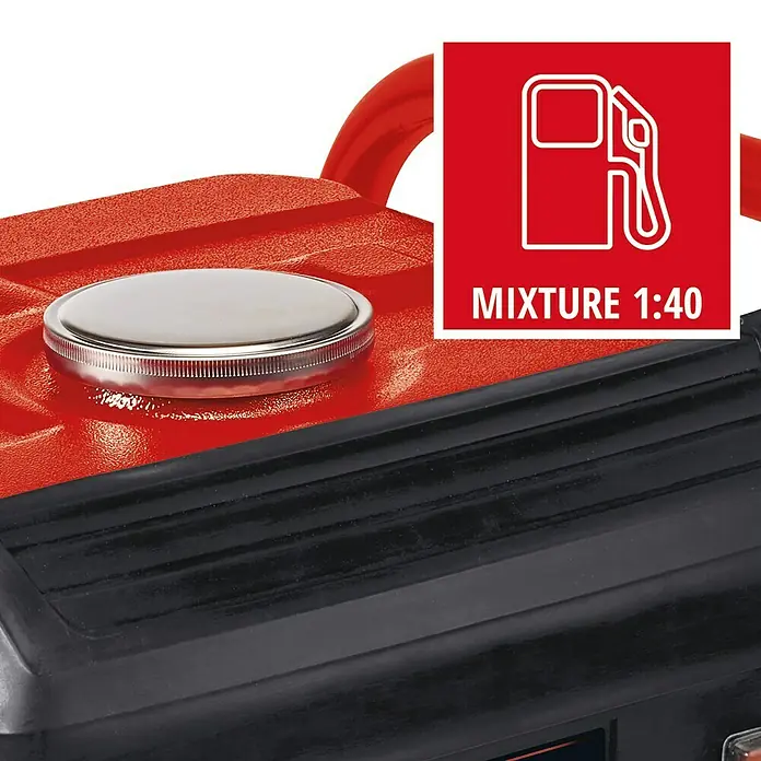 Einhell Stromerzeuger TC-PG 10/E5 - Nennleistung: 680 W, Tankvolumen: 4 l - Detailaufnahme eines Benzingenerators mit Tankdeckel und dem Hinweis auf das Mischungsverhältnis 1:40.