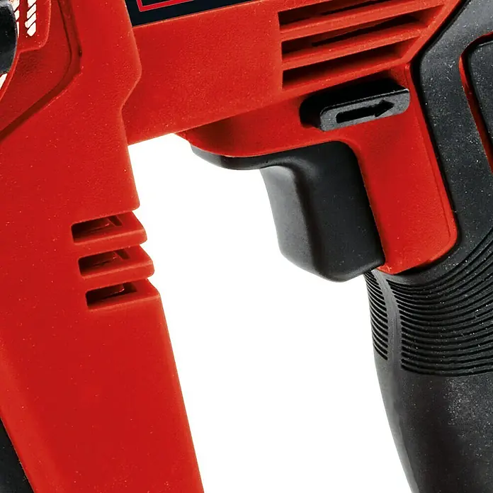 Einhell PXC 18V Martillo perforador de batería TE-HD 18/12 Li - Solo - 18 V, Sin batería, 1,3 J - Primer plano de un taladro rojo con mango y controles negros. Ideal para taladrar y atornillar en diversos materiales.