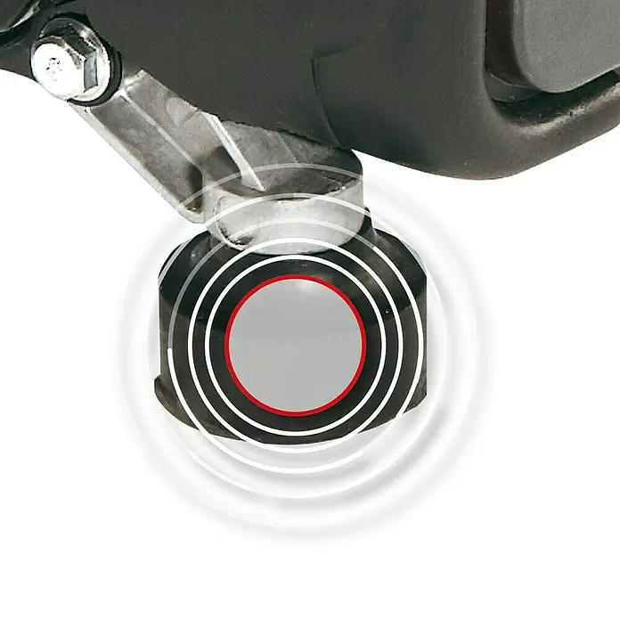 Einhell Stromerzeuger TC-PG 10/E5 - Nennleistung: 680 W, Tankvolumen: 4 l - Nahaufnahme eines verstellbaren Möbelfußes mit Nivellierungsfunktion, ideal für unebene Böden, der Stabilität und Schutz bietet.