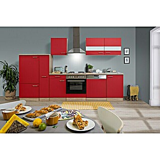 Respekta Küchenzeile KB310ESR (Breite: 310 cm, Rot, Mit Elektrogeräten, Volumen Backofen: 60 l)