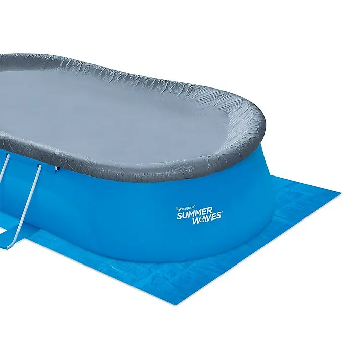 Quick-Up-Pool Summer Waves - L x B x H: 457 x 305 x 107 cm, Blau, 8.670 l - Das Bild zeigt einen „Summer Waves“ Pool mit einer grauen Poolabdeckung und einer blauen Poolunterlage. Ideal für den Sommer im Garten.