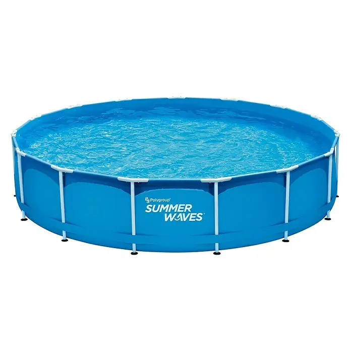 Frame-Pool Summer Waves Active - Ø x H: 457 x 91 cm, Blau, 13.169 l - Abbildung eines runden Summer Waves Aufstellpools mit blauer Poolfolie und weißem Rahmen, gefüllt mit klarem Wasser.