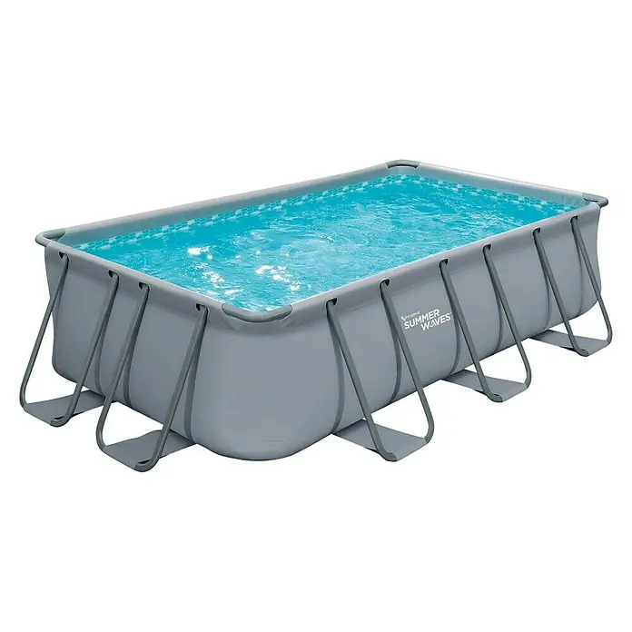 Frame-Pool Summer Waves Elite - L x B x H: 400 x 200 x 100 cm, Grau, 7.075 l - Summer Waves Rechteckpool mit Stahlrahmen, gefüllt mit blauem Wasser, ideal für sommerlichen Badespaß im eigenen Garten.