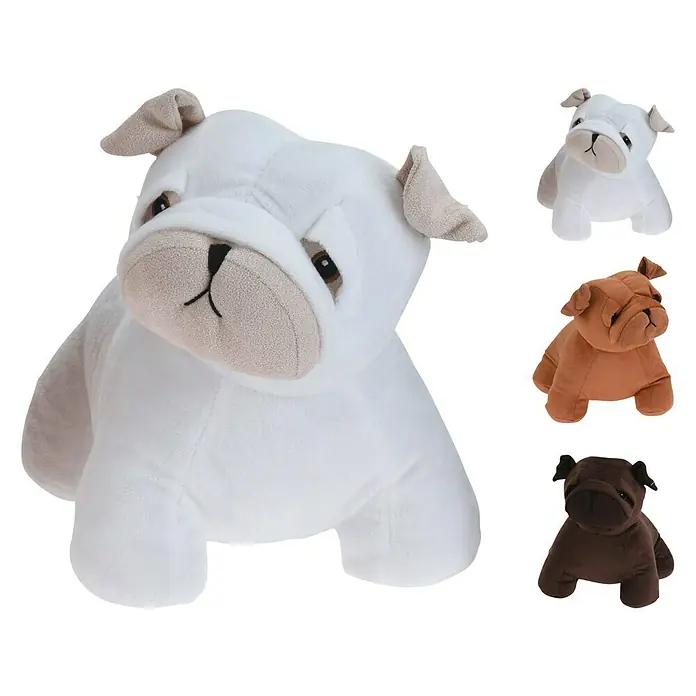 Tope de puerta Bulldog - 1 ud., Material: Textil, Multicolor - Peluche de bulldog en blanco, marrón y marrón oscuro, un juguete suave para niños y adultos.