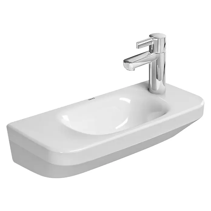 Duravit DuraStyle Waschbecken - 50 x 22 cm, Mit schmutzabweisender Glasur, Hahnloch: Rechts, Ohne Überlauf, Weiß - Elegantes, rechteckiges Aufsatzwaschbecken mit Armatur. Das Waschbecken ist aus hochwertiger Keramik gefertigt und verfügt über eine glänzende Oberfläche.