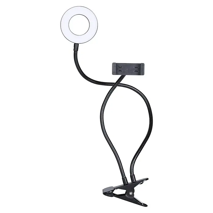 Pinza de soporte para móvil NK - Ángulo focal: 360 ° - Lámpara selfie flexible con soporte para teléfono y pinza para fotos perfectas.