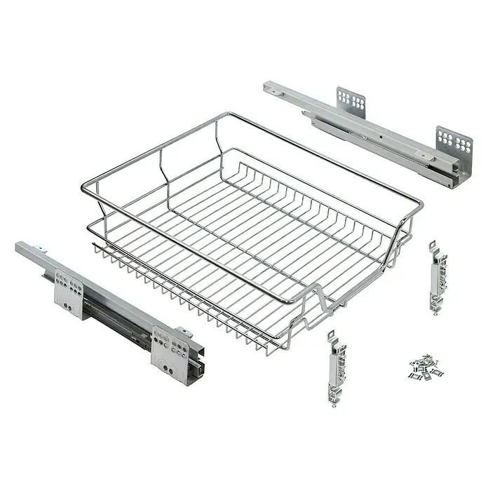 Cesto de alambre multiuso para cajón - L x An x Al: 45 x 80 x 12,5 cm - Un sistema de cajones de cesta de alambre, que consta de una cesta metálica, rieles y fijaciones, ideal para cocinas o armarios.