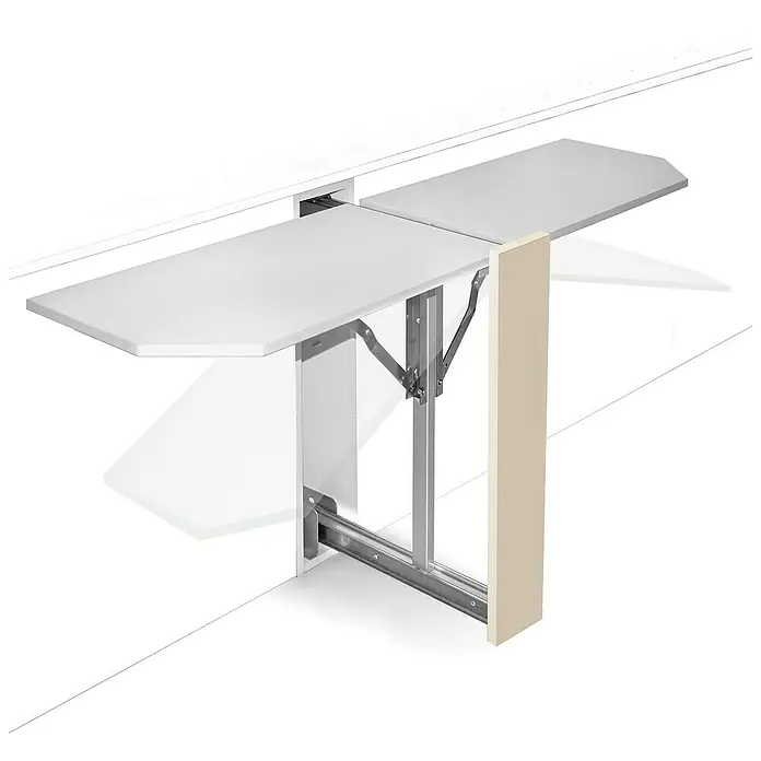 Mesa plegable y extraíble con tablero - L x An: 127 x 32 cm - Mesa plegable de pared en blanco y beige, ideal para espacios reducidos, que ofrece una superficie de trabajo práctica.