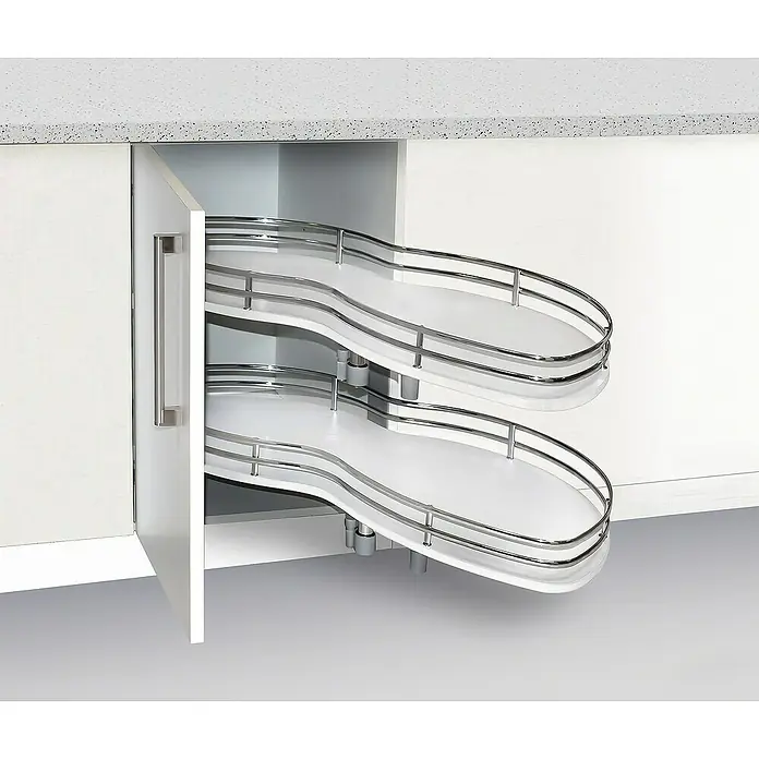 Estantería rinconera metálica Gemela Deluxe izquierda - Blanco - Estantería extraíble con estantes giratorios, una solución práctica para cocinas, que permite un uso óptimo del espacio y un acceso más fácil.