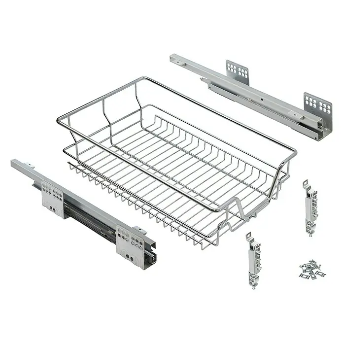 Cesto de alambre multiuso para cajón - L x An x Al: 45 x 40 x 12,5 cm - Cesta metálica extraíble con rieles y herrajes de montaje, ideal para armarios de cocina y baño, creando organización.