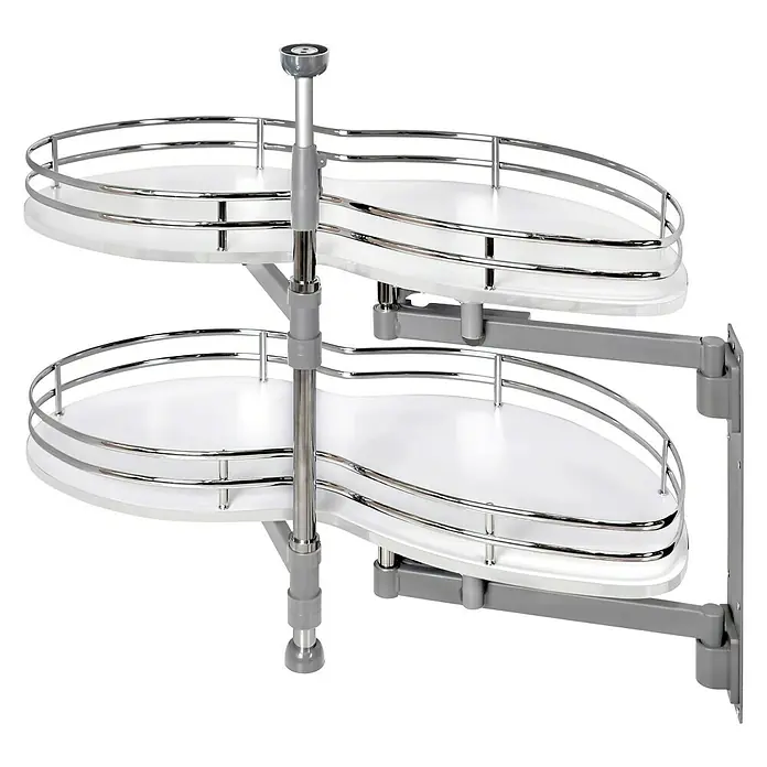 Estantería rinconera metálica Gemela Deluxe derecha - Blanco - Inserto extraíble para armario esquinero con dos estantes, ideal para la organización de la cocina.