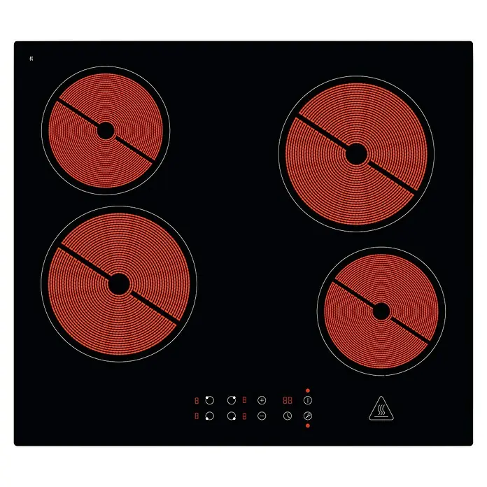 Respekta Premium Composición de cocina Amanda - Ancho: 310 cm, Blanco (campana negra), Con electrodomésticos - Placa vitrocerámica negra con cuatro zonas de cocción.