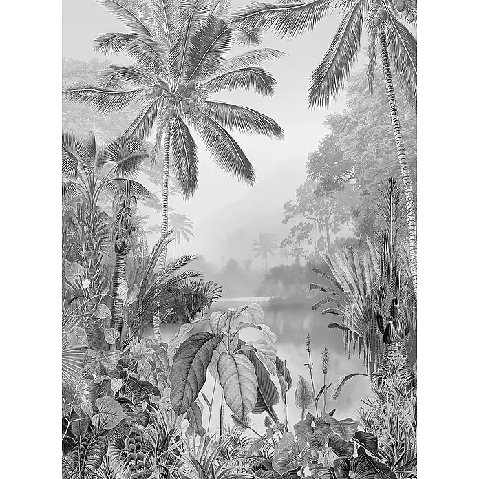 Komar Raw Fototapete Lac Tropical Black & White - 2 -tlg., B x H: 200 x 280 cm, Vlies - Detailaufnahme