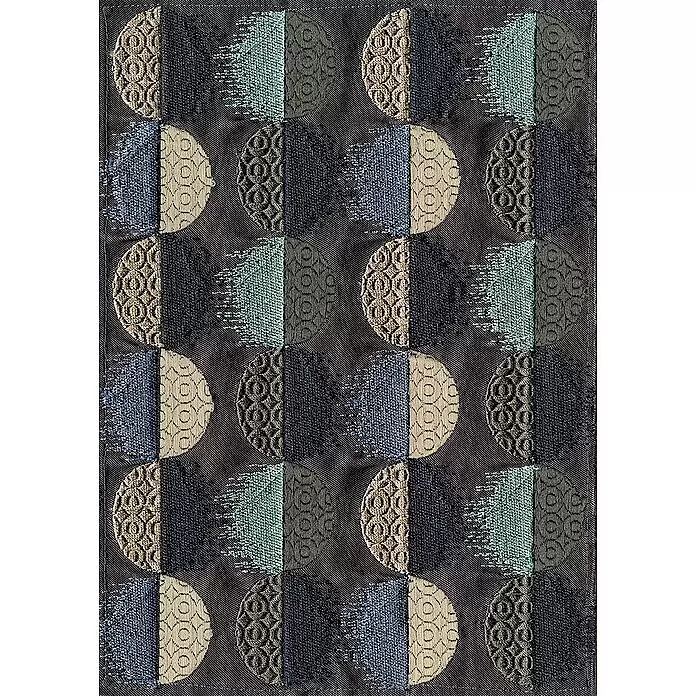 Komar Ink Fototapete Moon Dance - 4 -tlg., B x H: 200 x 280 cm, Vlies - Dunkler Webstoff mit sich wiederholenden texturierten Kreisen, geteilt in Hälften aus Marineblau, Beige, Hellgrün und Dunkelgraubraun.