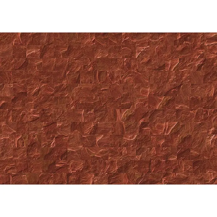 Komar Ink Fototapete Red Slate Tiles - 8 -tlg., B x H: 400 x 280 cm, Vlies - Rote Steinwand mit rechteckigen Ziegeln. Die Textur verleiht dem Mauerwerk einen rustikalen und warmen Charakter.