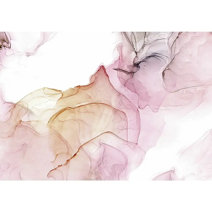 Komar Ink Fototapete Shiny Fluid - 8 -tlg., B x H: 400 x 280 cm, Vlies - Zarte rosa und goldene Tinte verschmelzen zu einem abstrakten Kunstwerk, das eine elegante und fließende Ästhetik erzeugt.