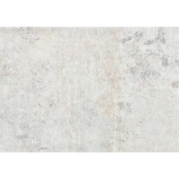 Komar Raw Fototapete Feathered - 4 -tlg., B x H: 400 x 280 cm, Vlies - Helle, texturierte Wandfliese mit dezentem, verblasstem Blattmuster und rustikaler Oberfläche.